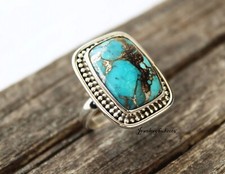 Blue Copper Turquoise Gemstone Ring 925 Sterling Silver Handmade Ring All Size