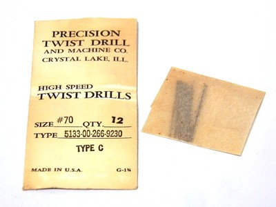 12 PTD Precision Twist Drill #70 (.0280) Wire Gauge Drill Bits..........(C-1-1)