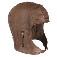 Brown Leather WWII Style Pilots Helmet Aviation Head Cover