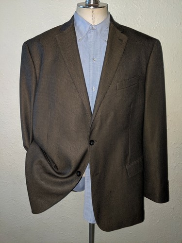 48L Brown Orange Geometric Broken Check Textured Tweed Blazer Jacket Sport Coat