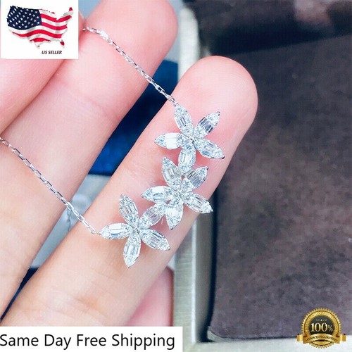 Silver Plated Necklaces Pendant for Women Cubic Zirconia Jewelry Lab-Created - Picture 2 of 4
