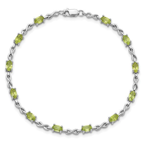 925 Sterling Silver Peridot Chain Tennis Charm Bracelet - Picture 5 of 12