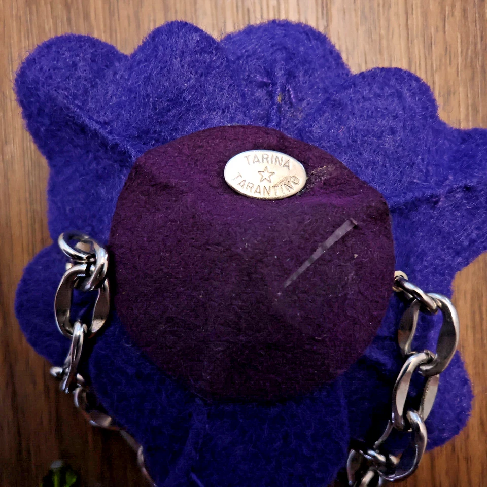 Tarina Tarantino bracelet flower pink & purple felt w/ Swarovski silvertone - Image 3 of 4