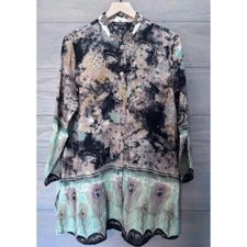 Citron Santa Monica Women'sSilk Blend Boho Peacock Feathers Lighweight Blous