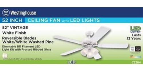 Westinghouse 72364 Vintage 52" LED Indoor Ceiling Fan, White
