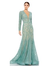NWT Mac Duggal Embellished Long Sleeve Trumpet Gown Sage Size 12