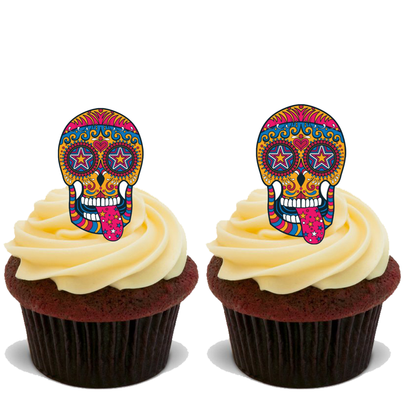 18x SUGAR SKULLS Premium Edible Stand Up Rice Wafer Cake Toppers D1 DECORATIONS
