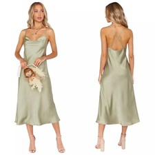 Show Me Your Mumu Verona Cowl Dress in Moss Green Luxe Satin Size XXL Plus