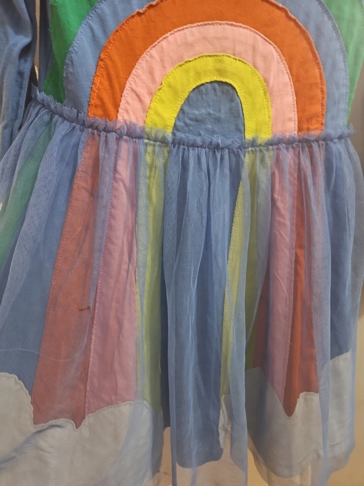 Vestido Mini BODEN Isabelino Tul Apliques Azul Arco Iris Niñas Talla 6-7 Años Foto 3 de 4
