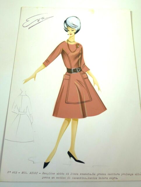 Disegno Sketch Moda Vintage Italian Fashion Design 1950 1960 Vestito Bozzetto Ebay