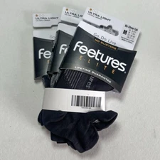 3 Pairs Feetures Women's Elite Ultra Light No Show Tab Socks Black Size M