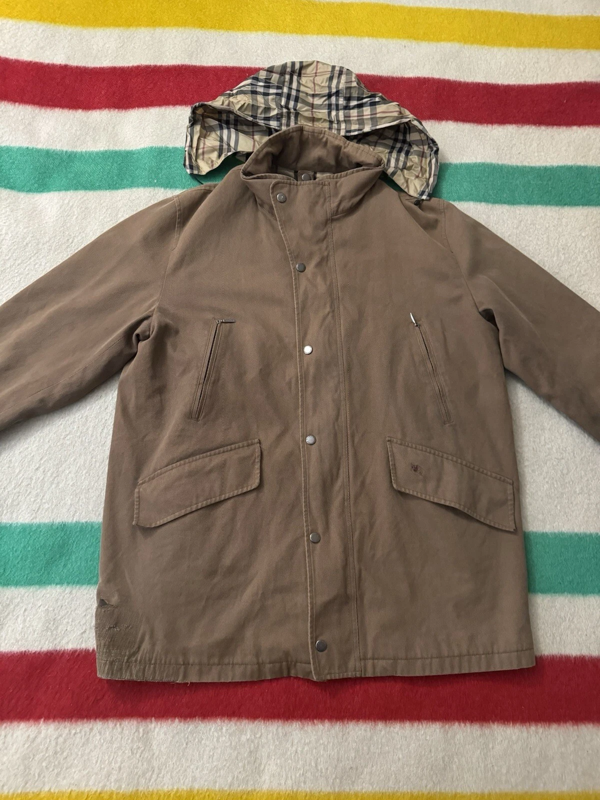 Giacca cappotto Burberry London cappuccio impacchettabile Nova check fodera lavoro XL 2X 26 5x32 5