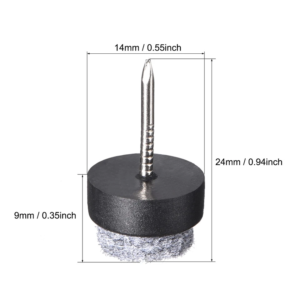 Almohadillas de fieltro para muebles con clavos protector de patas de mesa de silla deslizante 14 mm de diámetro negro 40 un. Foto 3 de 4