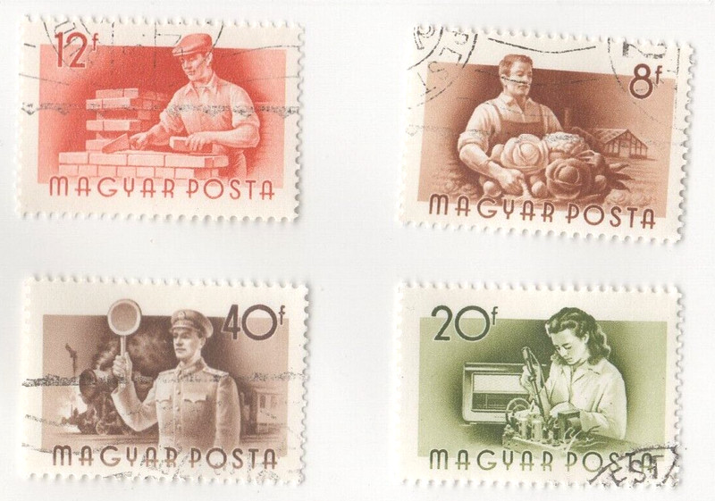 Vintage MAGYAR POSTA Cancelled 4 Stamp Lot