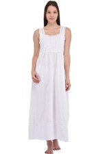 White Sleeveless Classic Dress/Nightdress | Cotton Lane
