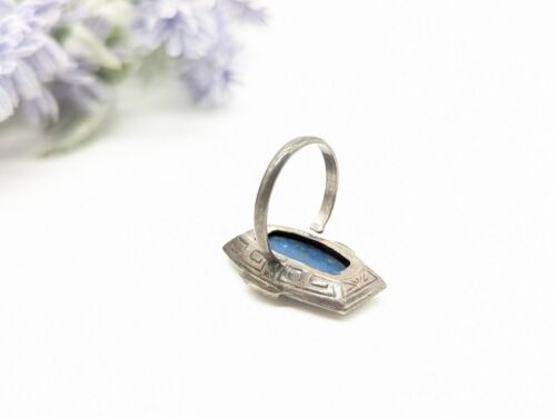 Vintage Deko blau Lapis Marcasit Edelstein zweifarbiger Ring Sterlingsilber Gr. 5 - Bild 5 von 7