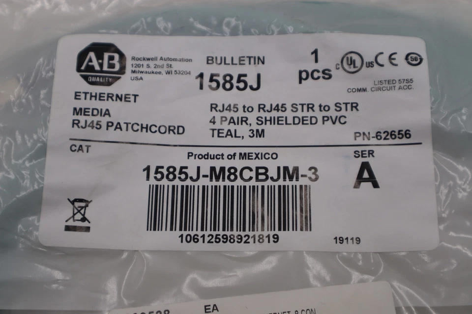 NEW AB Allen Bradley 1585J-M8CBJM-3 Ser. A Ethernet Patchcord STOCK G659 - Image 2 of 2