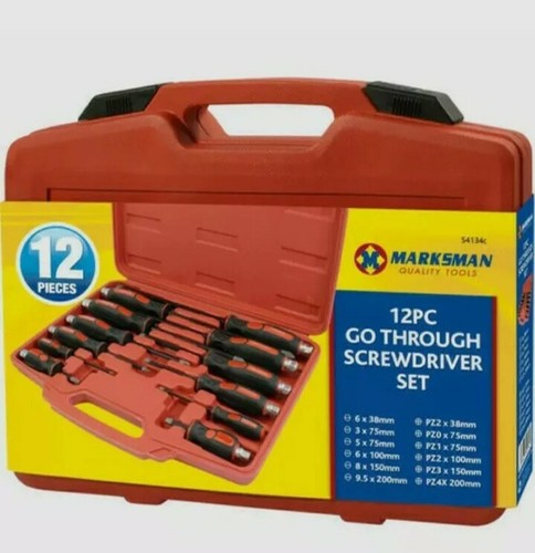 SET CACCIAVITE AD ALTO IMPATTO POZI PIATTO DRIVER MECCANICO GO-THROUGH ASTA ESAGONO 12 PZ. - Foto 2 di 2