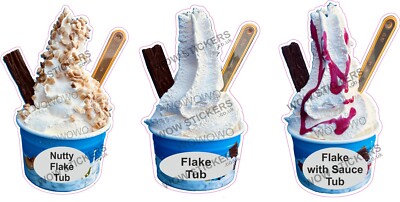 Eiswagen Aufkleber 3er Set Flockenwanne Aufkleber Nuss Uni Sauce Eisbecher Anhänger