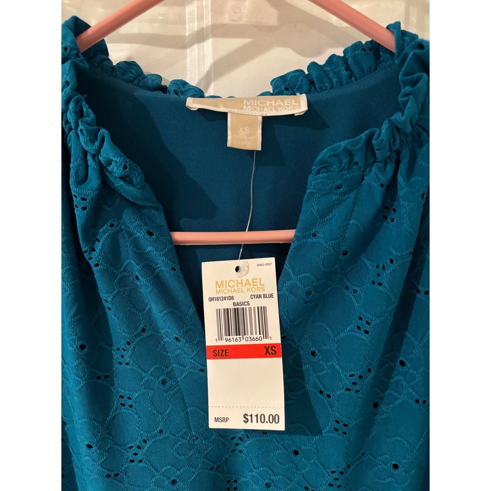 Abito Michael Kors con volant e occhielli senza maniche blu acqua XS