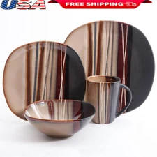 16-Piece Dinnerware Set Stoneware Reactive Glaze Unique Design Dishwasher Safe