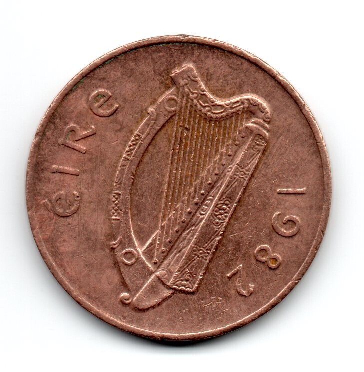 EIRE (Ireland) 1982, 2 pence Irish Harp/stylized bird,