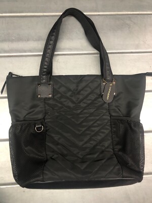 Cynthia Rowley Shoulder Tote Bag Womens Large Black Top Handle Lined Quilted