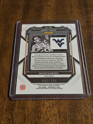2023-24 Panini Prizm Draft Picks Jerry West Red 195/299 West Virginia Lakers - Picture 3 of 3