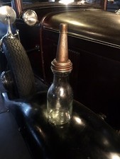 Original Antique Motor Oil Bottle With Spout & Cap Not A Reproduction