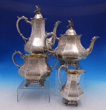 Edward John and Barnard English Victorian Sterling Tea Set 4pc w/Bird (#7677)