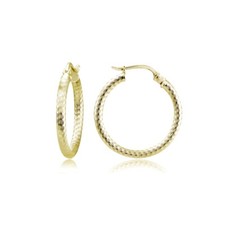 2mm Textured Click-Top Round Gold Plated Sterling Silver 20mm Hoop Earrings