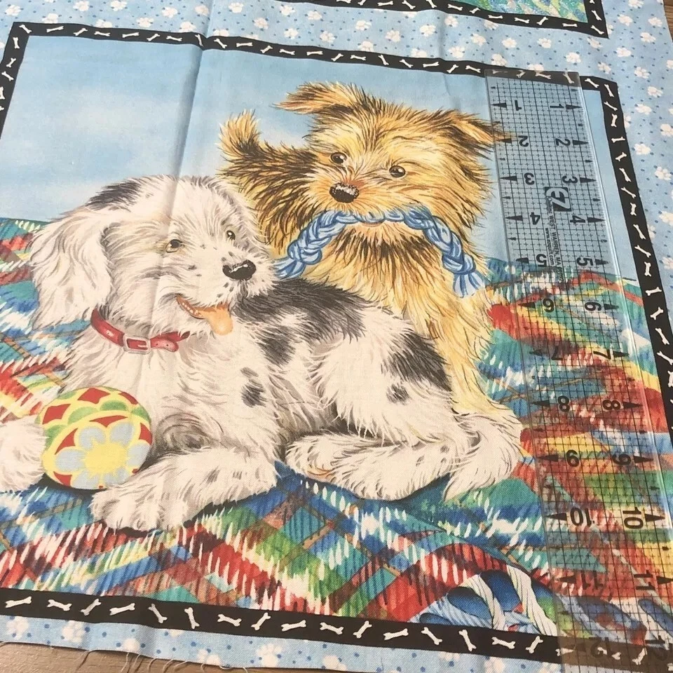 CACHORROS COLA DIFUSA Lisa McCue tela remanente perros cachorros cuadrados acolchado Foto 3 de 4