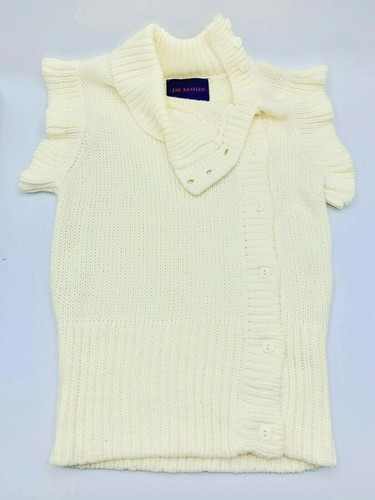 Barney's New York Jae Basilio Women Ruffle Knit Sweater Top Ivory Sz Small NWOT!