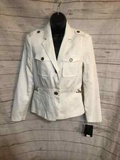 Zac  Rachel Women  s Two Button Front Blazer White Chain Trim Size 4