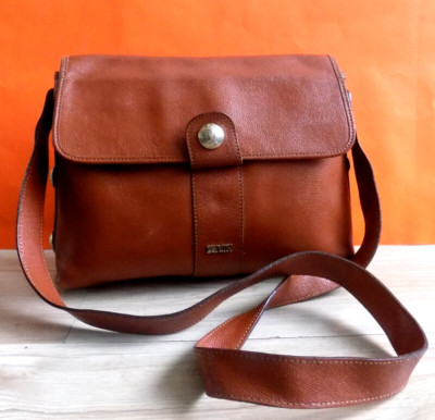 ZENITH Vintage Pebbled Leather Women Tote Handbag Shoulder Bag Brown Italy