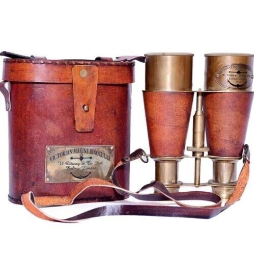 Antiguo Vintage Gafas de Ópera Binoculares Latón Madreperla y Estuche de Cuero Foto 2 de 3