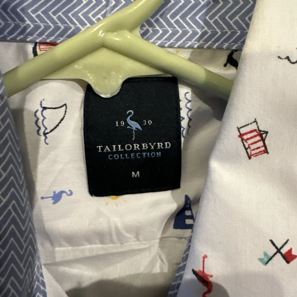 Tailorbyrd 短袖纽扣前衬衫 尺寸 Med 白色 火烈鸟/海滩 — 第 2/3 张图片