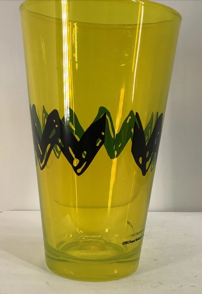 Tazas de vidrio raras de cacahuetes Snoopy Charlie Brown Zig Zag amarillo 16 OZ Icup 2013 Foto 4 de 4