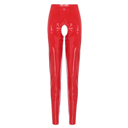 Woman Faux Leather Pants PVC Wet Look Suspender Hollow Out Thigh-Hig Trousers - Picture 41 of 75