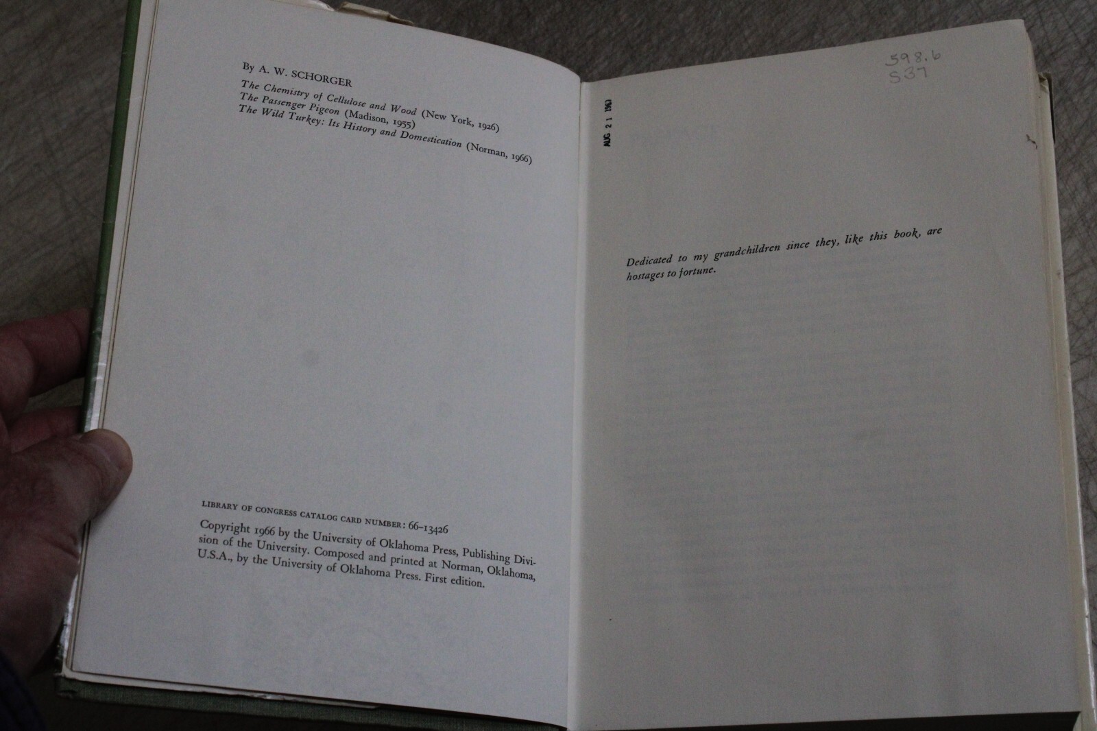 THE WILD TURKEY ITS HISTORY AND DOMESTICATION By A W Schorger - Hardcover