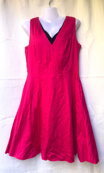 Fever Hot Pink Cotton Dress 12 Sleeveless Fit and Flare Pockets Shirring