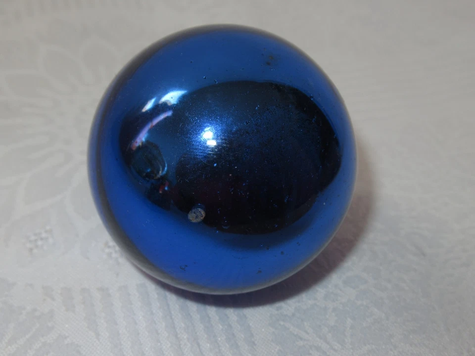 ANCIENNE BOULE DE NOEL BOULE DE PARDON BLEUE COBALT VERRE MERCURISE EGLOMISE - Photo 4/4