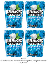 ICE BREAKERS Ice Cubes Peppermint Sugar Free Chewing Gum Bottle, 3.24oz 4 Pack
