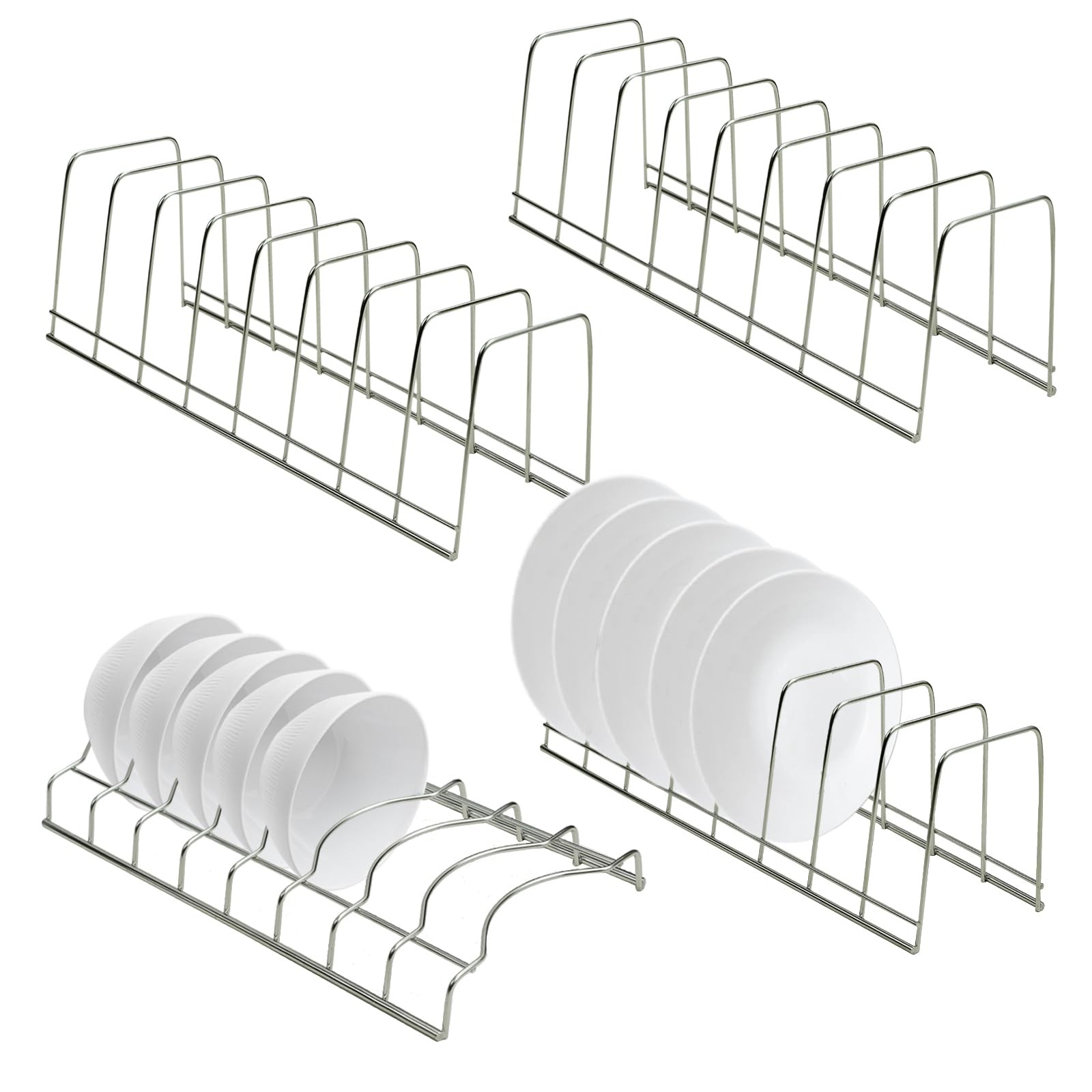 4 Pack Pot Lid Organizer for Cabinet with Plate Drying Rack, Stainless Steel ...