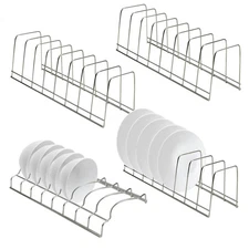 4 Pack Pot Lid Organizer for Cabinet with Plate Drying Rack, Stainless Steel ...
