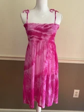 La Blanca x Rod Beattie Women's Smocked Cover Up Dress MEDIUM Pink Tie Dye Sheer