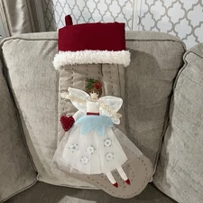 Pottery Barn Kids Stocking Woodland Angel Quilted Tan & Red 22" No Monogram