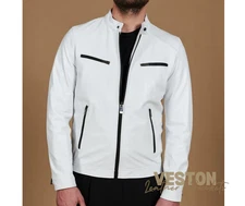 Men's White Biker Style Genuine Leather Jacket Motorcycle Slim Fit Moto Coat