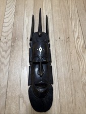 AFRICAN Carved WOOD ART Tribal Warrior Ebony With Inlay Wall Decor