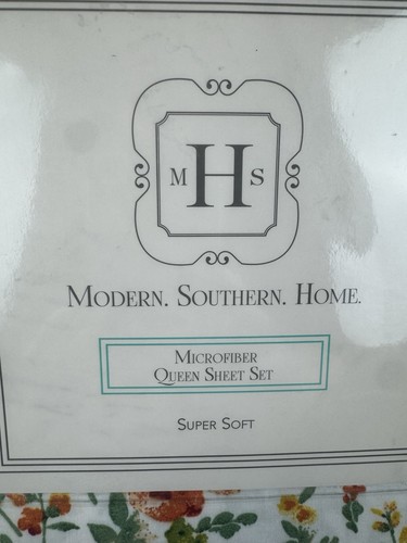 New Modern Southern Home Microfiber Queen Sheet Set Floral Pattern - Picture 2 of 7